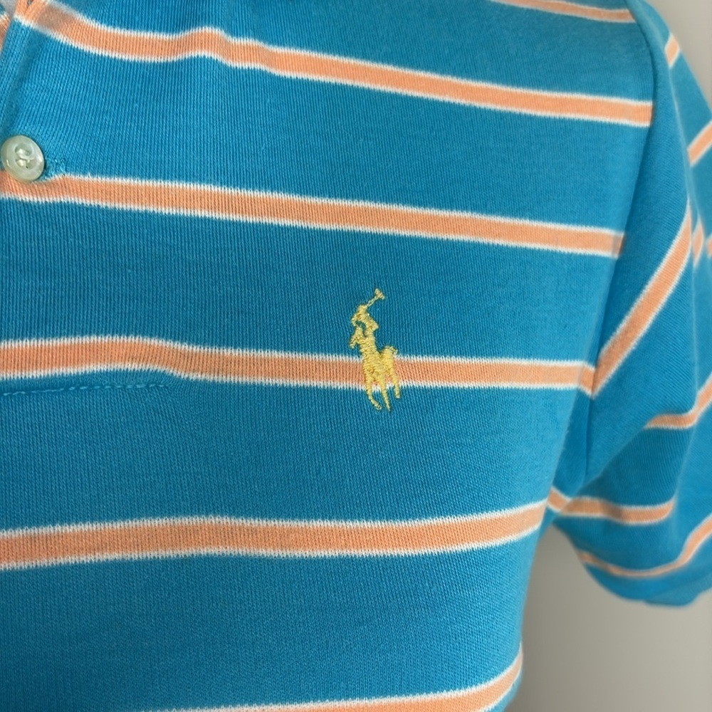 Vintage Ralph Lauren Teal and Peach Polo Shirt. Child’s 18. Y2K - Picture 2 of 11